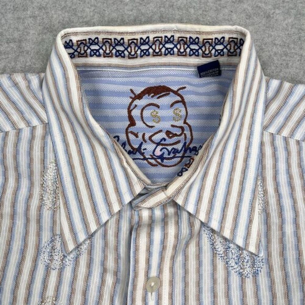 Robert Graham Shirt Mens XL‎ Paisley Striped Flip Cuff Collar Dollar Sign Eyes - Picture 10 of 15